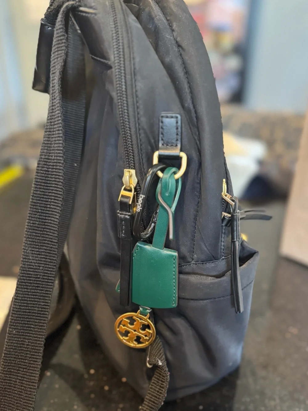 Tory Burch Black Nylon Backpack with Gold-Tone Logo